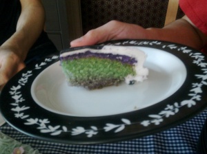 A piece of purple cow cake