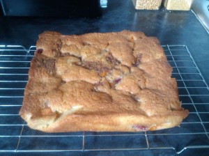 Apricot and raspberry buckle